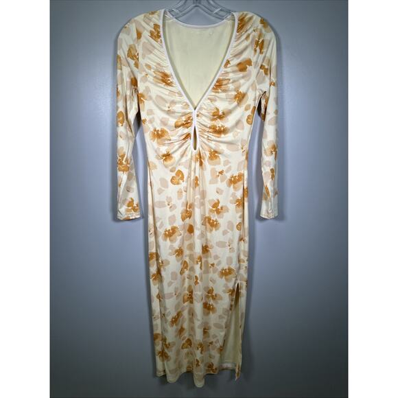 Abercrombie & Fitch Dresses & Skirts - Abercrombie & Fitch Midi Dress SP Yellow Floral Long Sleeve Keyhole Wedding‎